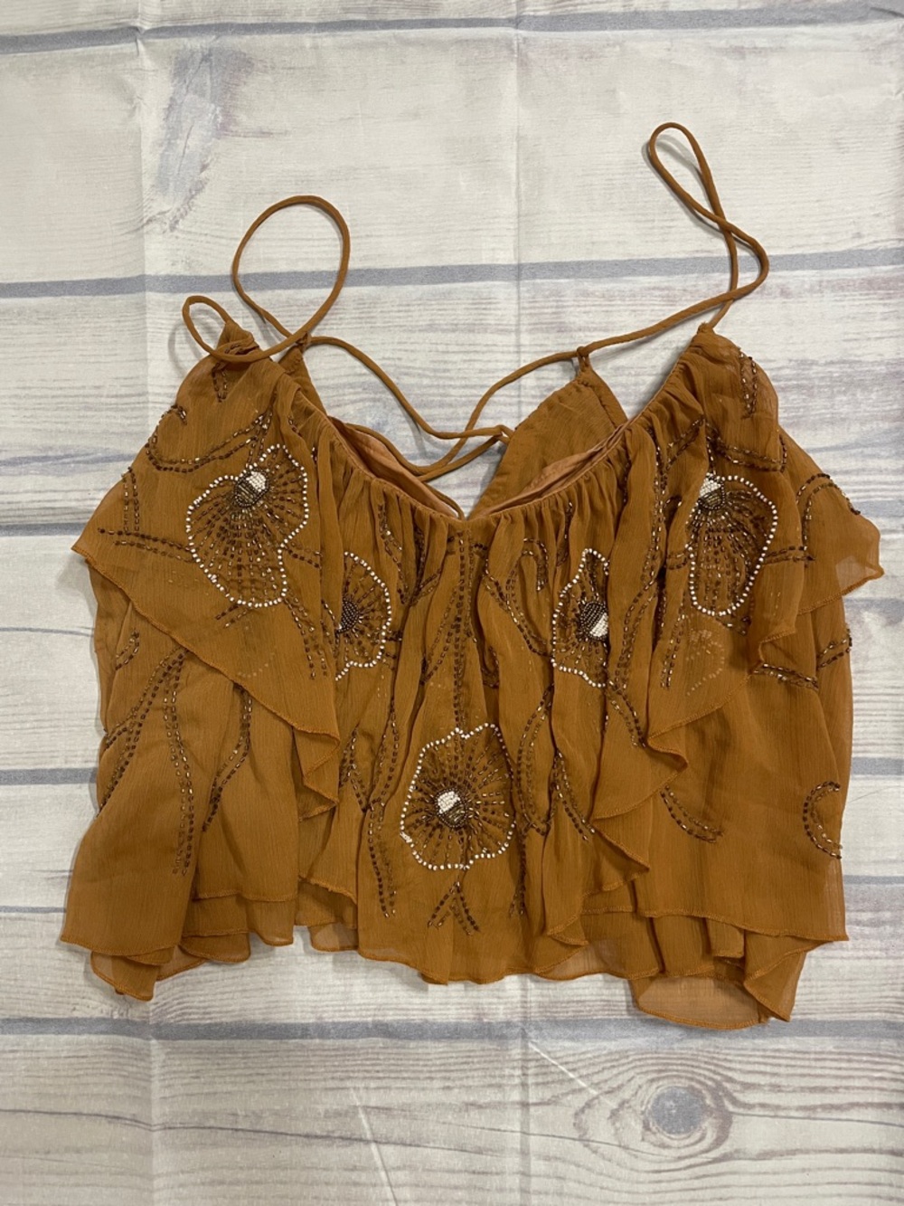 Women’s Ruffled Embroidered Cami Top - Rust